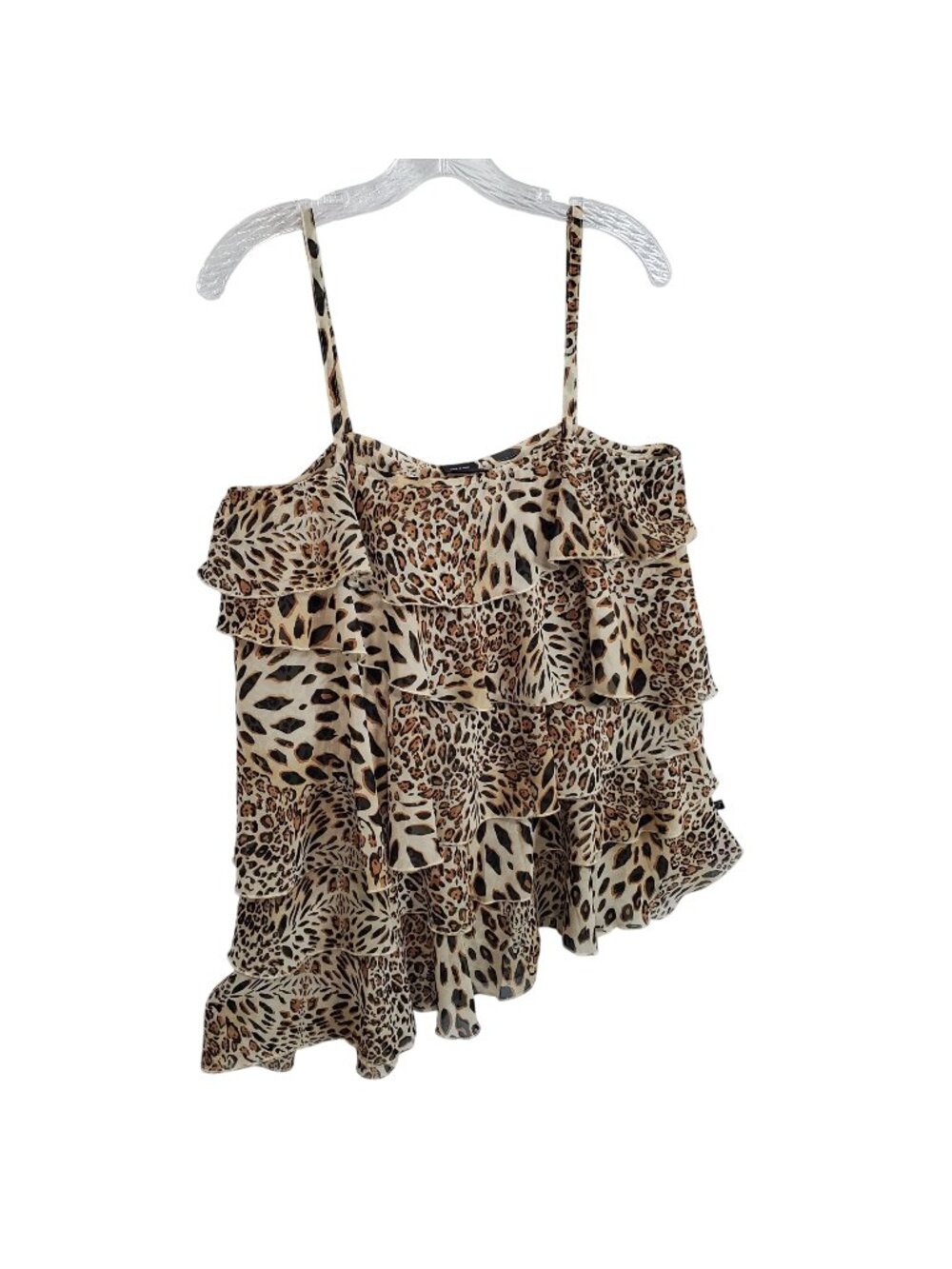 Fubu Collection Womens Size L Top Cami Tiered Ruffle Chiffon Tank Animal Print